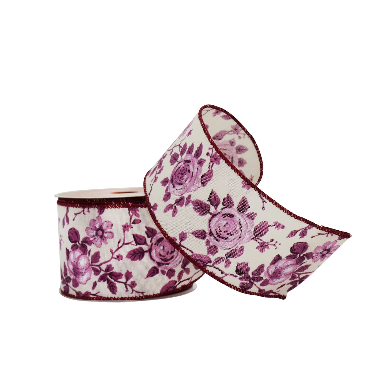 2.5" x 5yd. Purple Rose Wired Faux Linen Ribbon by Celebrate It® Blush Romance